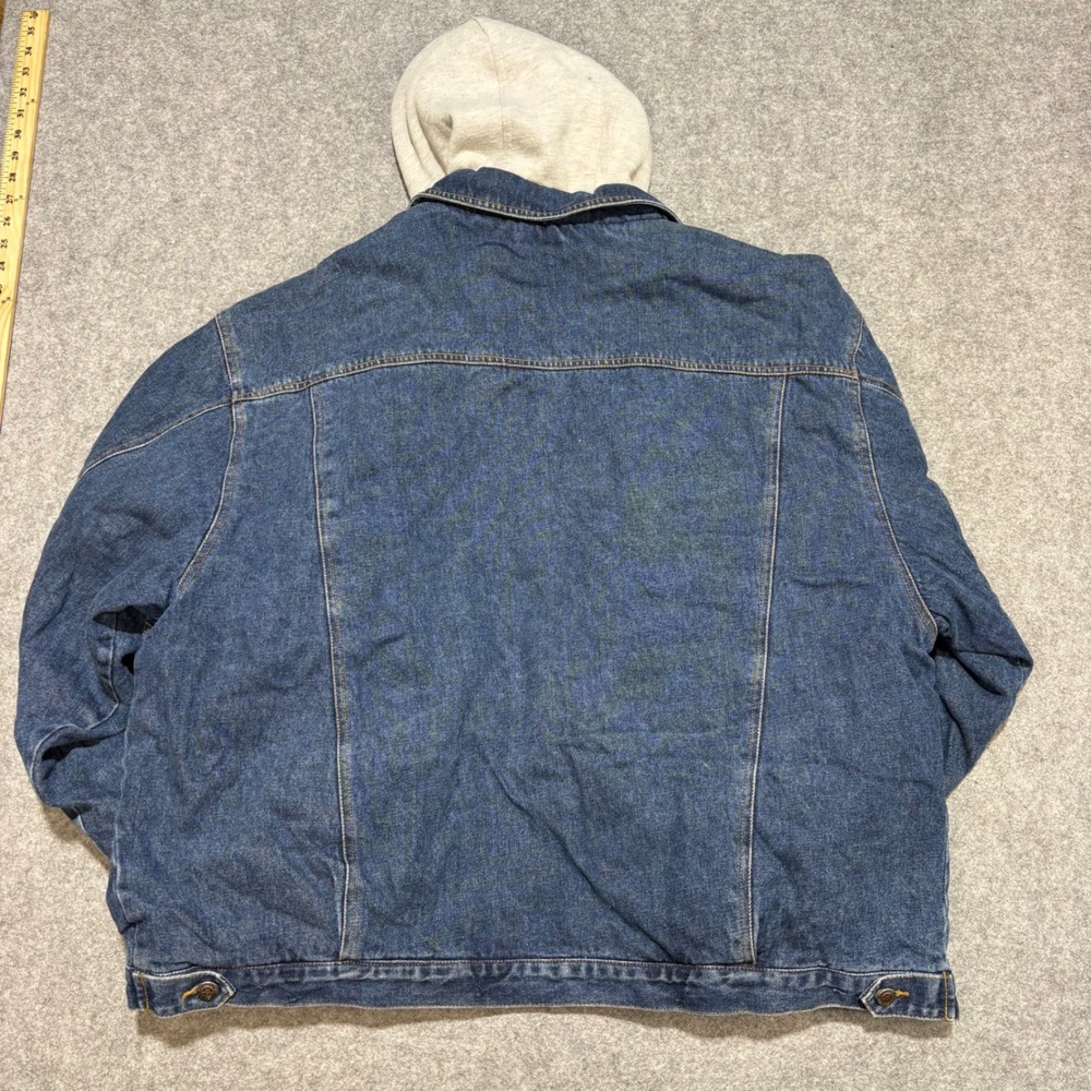 Faded Glory Mens 2XL Denim Jacket Blue Quilted Lined Hooded Full Zip Workwear - Picture 7 of 7